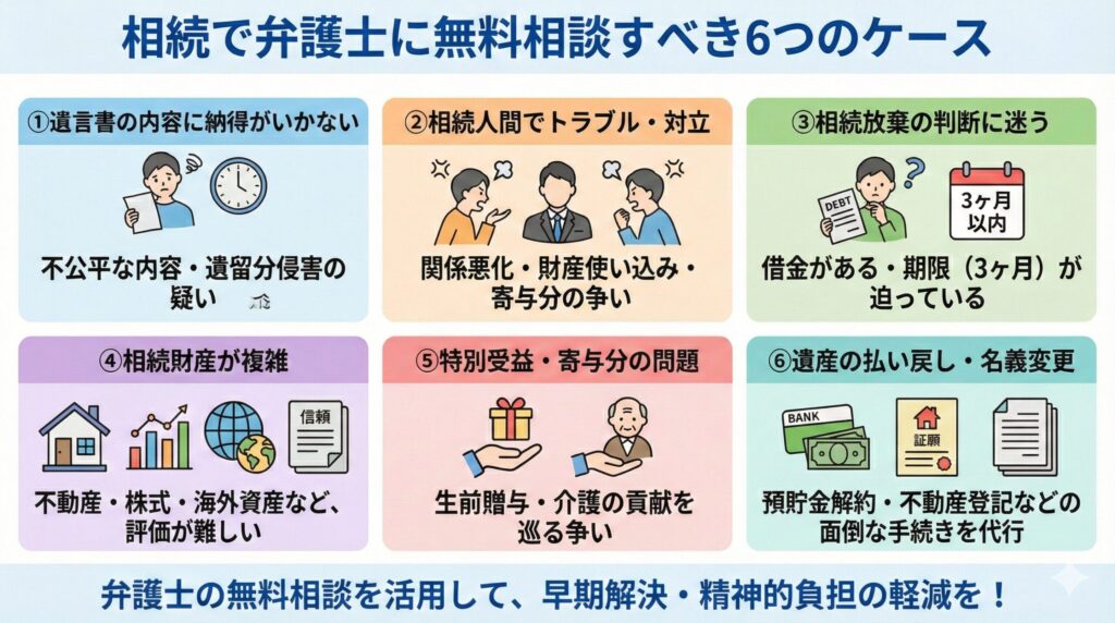 相続で弁護士に無料相談すべき6つのケース