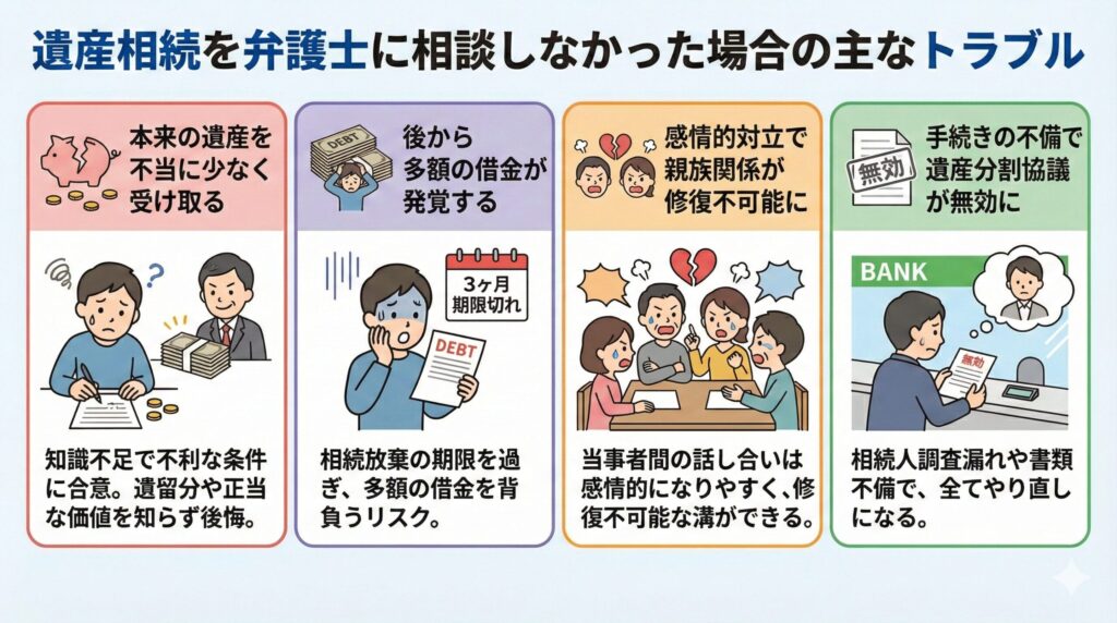 遺産相続を弁護士に相談しなかった場合の主なトラブル